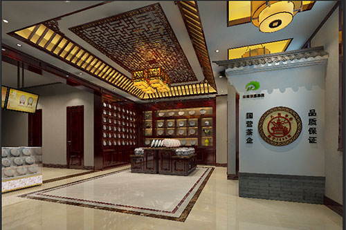 高昌古朴典雅的中式茶叶店大堂设计效果图